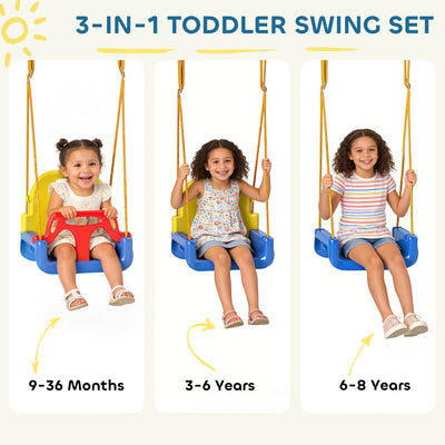 AIYAPLAY 3 in 1 Toddler Swing Set, Folding Child Swing Set with Seat Belt, Adjustable Seat for Outdoor Indoor, Blue 
