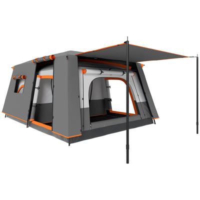Outsunny 4-6 Man Camping Tent, Double Layer Tunnel Tent with Porch, Living Area and 2 Bedrooms, Sewn in Groundsheet, 3000mm Waterproof and UPF 30+, Portable with Bag, Grey 