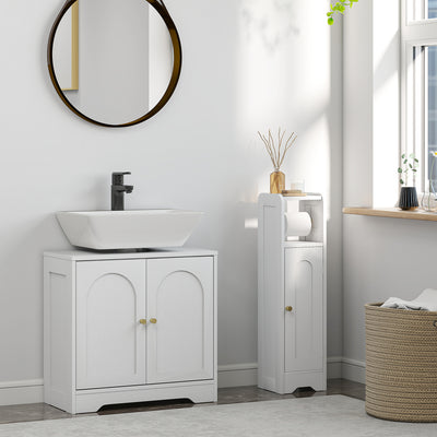 HOMCOM Under Sink Bathroom Cabinet with 2 Arch Doors - White 