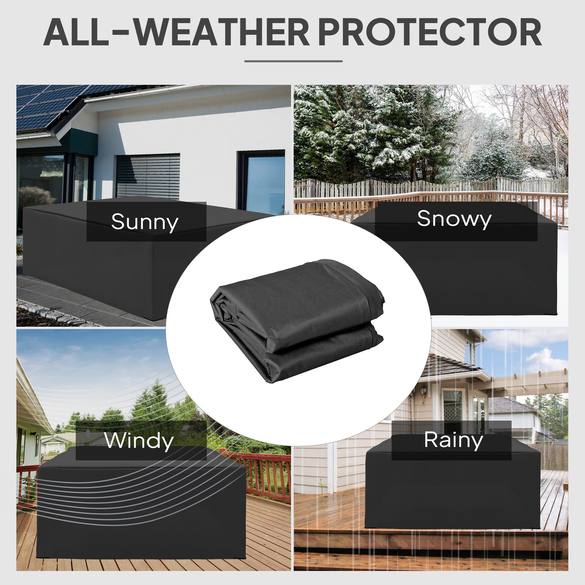 Outsunny 600D Oxford Outdoor Garden Furniture Sofa Set Cover, Waterproof Anti-UV Rattan Sun Lounger Protection Protector Cover, 275L x 205W x 90Hcm, Black 