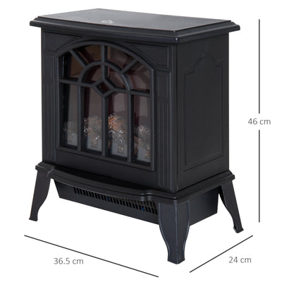 HOMCOM 1000W/2000W Freestanding Electrical Fireplace Indoor Heater Stove Log Wood LED Burning Effect Flame with Thermostat Control Black 