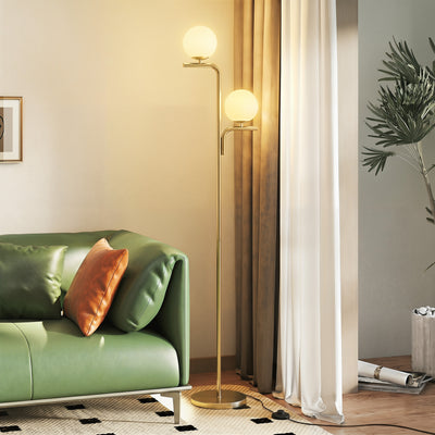 HOMCOM LED Floor Lamp, Modern Standing Lamp with 3 Colour Temperatures, Globe Glass Shades and Foot Switch, Gold Tone