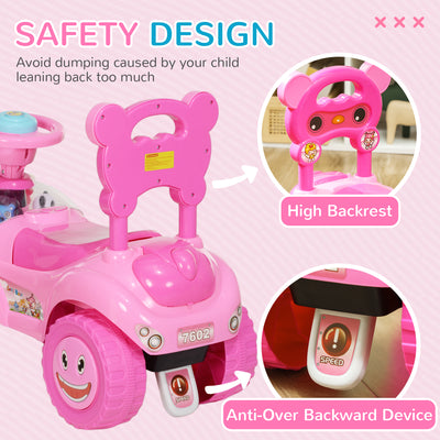 AIYAPLAY Foot to Floor oddler Ride on Toy w/ Music, Light, Horn, Under Seat Storage, Anti-Over-Backwards Device, Pink 