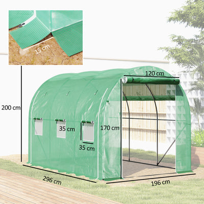 Outsunny 296 x 196cm Steel Frame Polytunnel Greenhouse - Green 