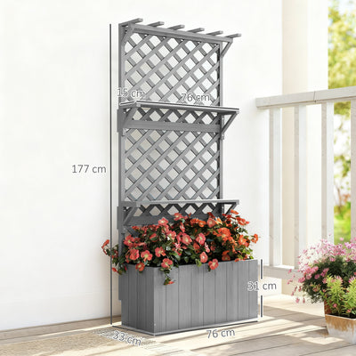 Outsunny 52L Wooden Planter, with Trellis and Shelves - Grey 