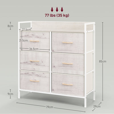 HOMCOM Rustic Chest of Six Fabric Drawers - Natural 