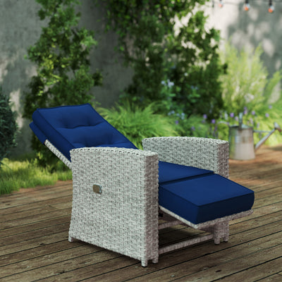 Outsunny 4 Piece Rattan Garden Furniture Set Outdoor Sofa Sectional Set with Glass Top Table for Poolside, Navy Blue 