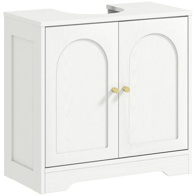 HOMCOM Under Sink Bathroom Cabinet with 2 Arch Doors - White 