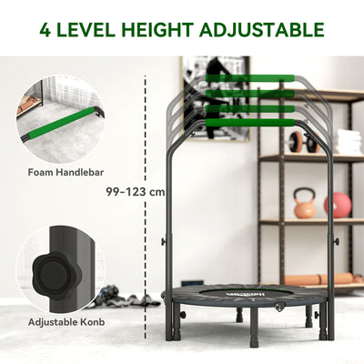 HOMCOM 40" Foldable Mini Fitness Trampoline, with Adjustable Foam Handle, Green 
