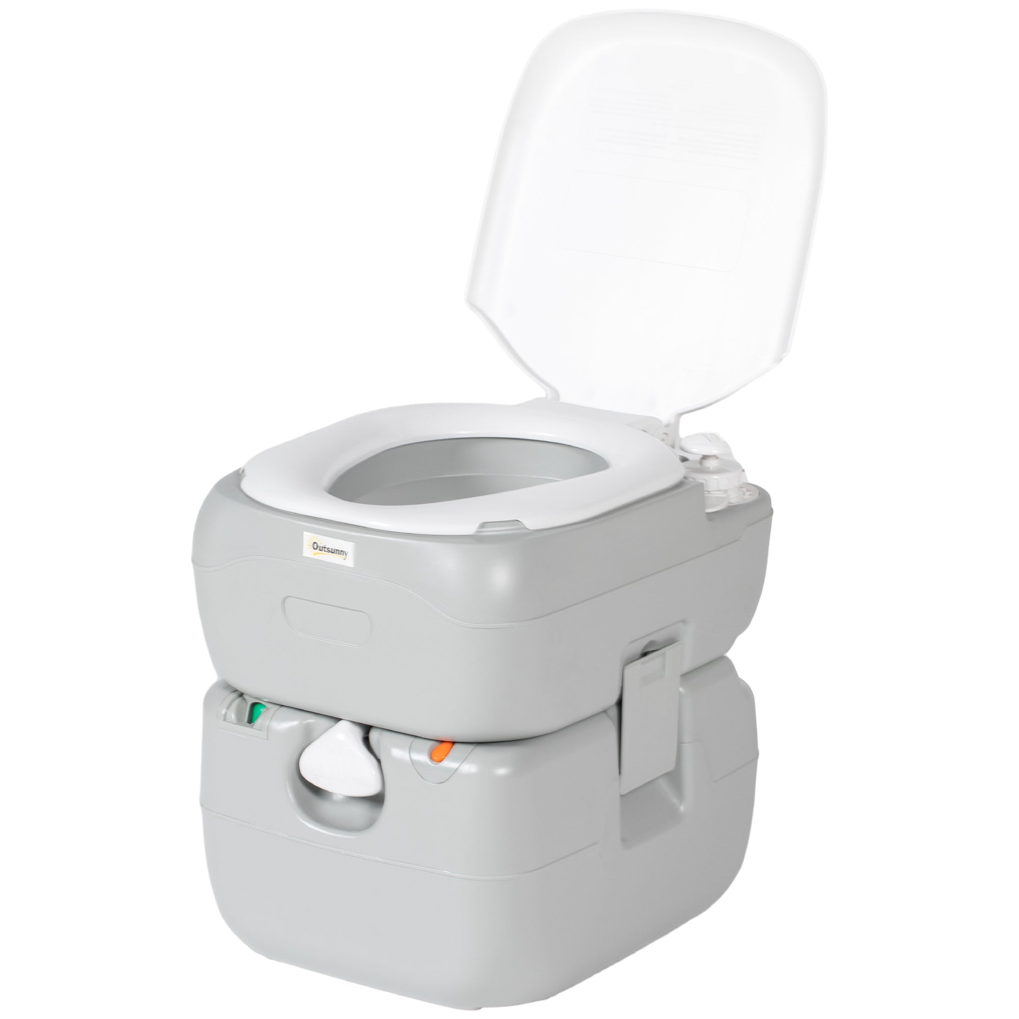Outsunny Portable Toilet for Adults, 22L Camping Toilet with Seat, Lid and Anti-Leak Handle Pump, Outdoor Travel Toilet with Detachable Tanks for Camping, Boating, Hiking, Travel, RV, Grey 