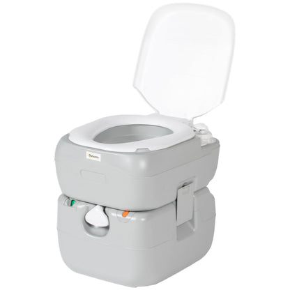 Outsunny Portable Toilet for Adults, 22L Camping Toilet with Seat, Lid and Anti-Leak Handle Pump, Outdoor Travel Toilet with Detachable Tanks for Camping, Boating, Hiking, Travel, RV, Grey 