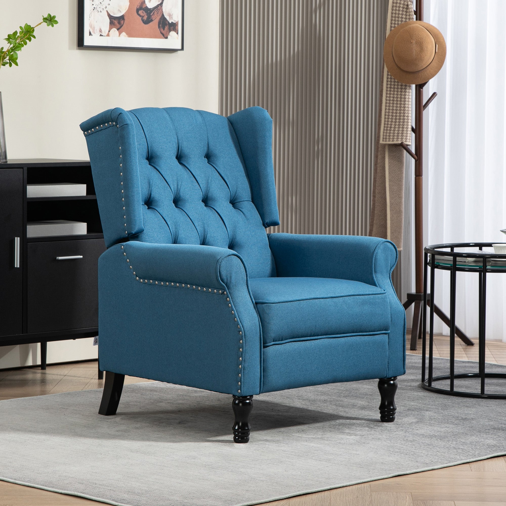 HOMCOM 150\'c2\'b0 Reclining Vintage Armchair, with footrest - Blue