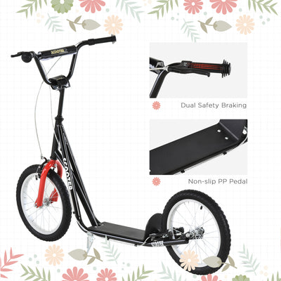 HOMCOM Kick Scooters for Kids with Adjustable Height, Anti-Slip Deck, Dual Brakes, Rubber Tyres, for Boys and Girls Aged 5+ Years Old - Black 
