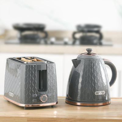 HOMCOM 1.7L 3000W Fast Boil Kettle & 2 Slice Toaster Set, Kettle and Toaster Set with Auto Shut Off, Browning Controls, Grey 