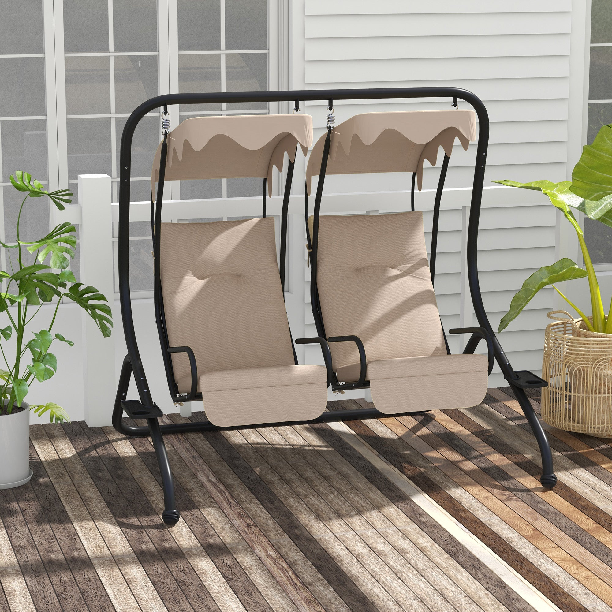 Outsunny Two-Seat Garden Swing Chair, with Protective Canopy - Beige 
