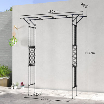 Outsunny Garden Arch, PE-Coated Steel Arbour Trellis for Climbing Plants, Rose Arch, 180 x 40 x 215 cm, Black 