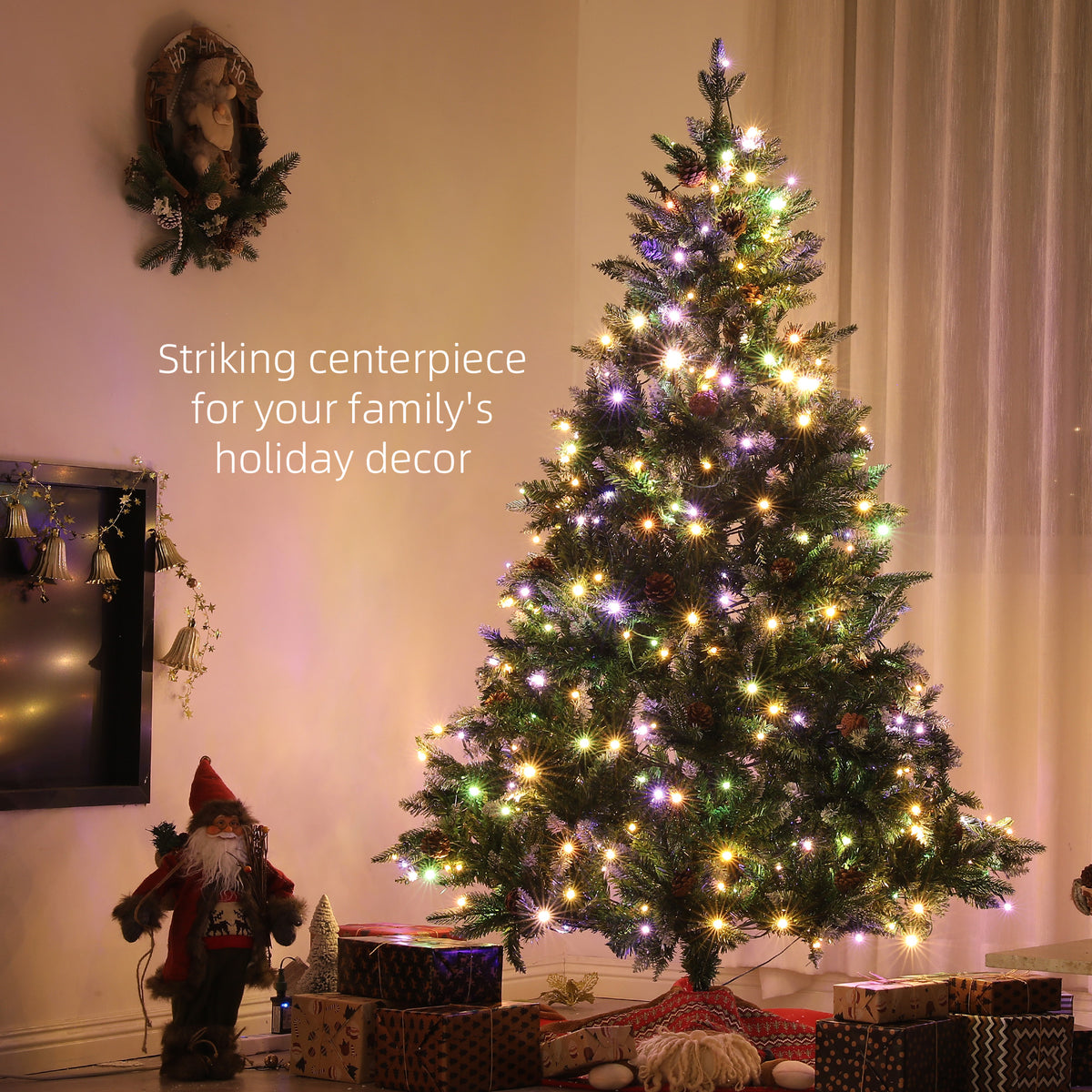 HOMCOM 7ft LED Pre-Lit Artificial Christmas Tree, with Base 