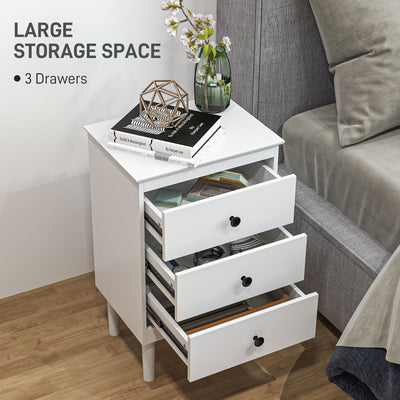 HOMCOM Set of Two Three-Drawer Modern Bedside Tables - White 