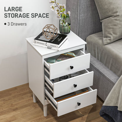 HOMCOM Set of Two Three-Drawer Modern Bedside Tables - White 