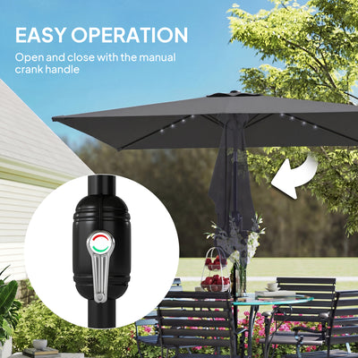 Outsunny 3 x 2 m Garden Parasol Umbrella with LED Solar Light, Parasol Cover, Outdoor Market Patio Umbrella, Black 