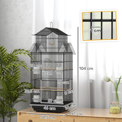 PawHut Metal Bird Cage with Plastic Swing, Perch, Food Container, Tray, Handle, for Finches, Canaries, 43 x 32.5 x 104cm 