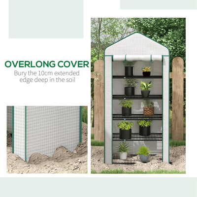 Outsunny 5 Tier Widened Mini Greenhouse with Reinforced PE Cover, Portable Indoor Outdoor Green House with Roll-up Door and Wire Shelves, 193H x 90W x 49Dcm, White 