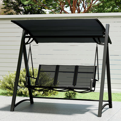 Outsunny 3 Seater Swing Chair, Garden Swing Bench with Adjustable Tilting Canopy, Breathable Mesh Seat 360 kg Capacity, Grey 