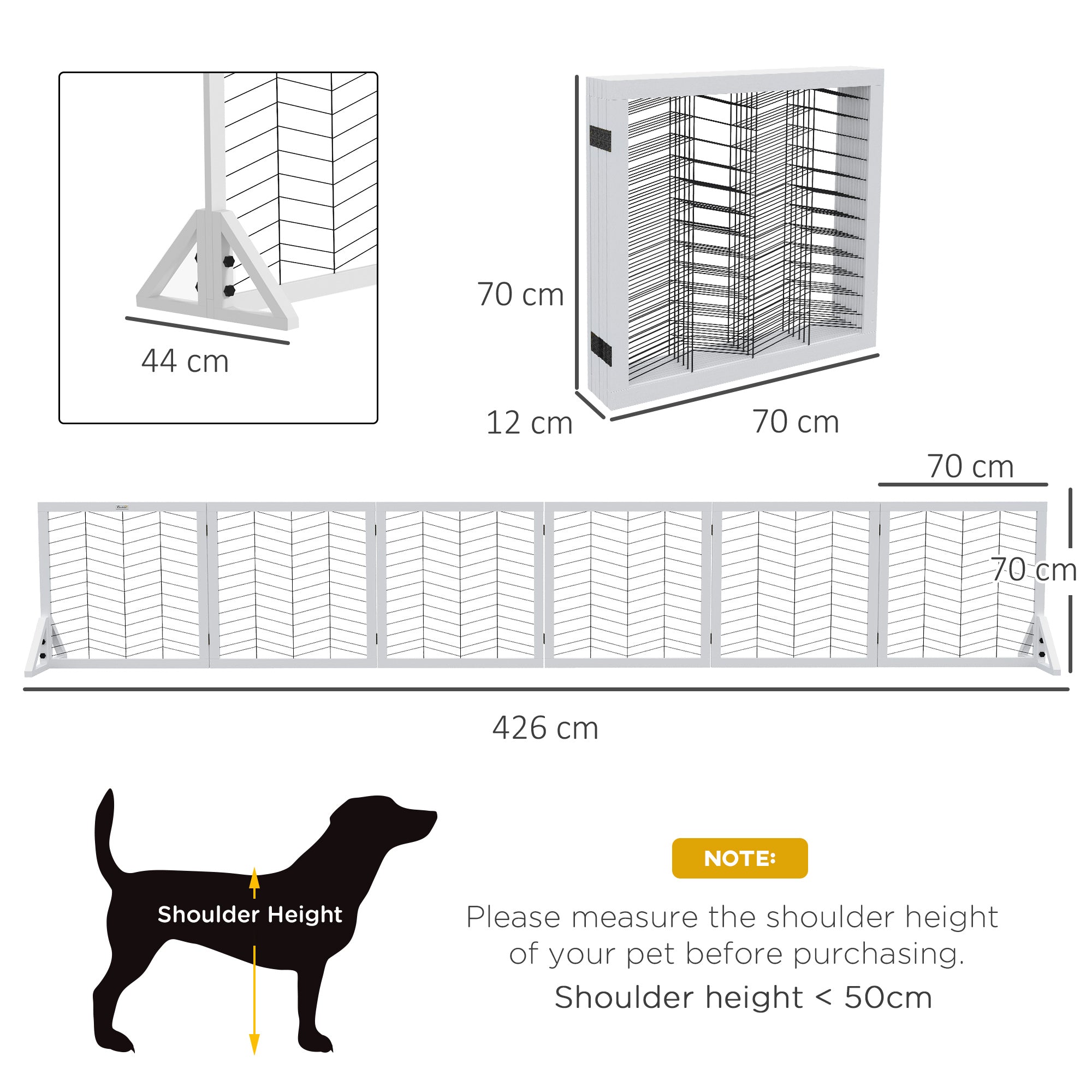 PawHut 6 Panels Pet Gate, Wooden Foldable Dog Barrier w/ Two Support Feet, for Small, Medium Dogs - White 