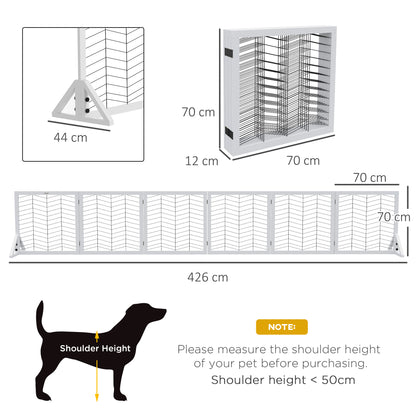 PawHut 6 Panels Pet Gate, Wooden Foldable Dog Barrier w/ Two Support Feet, for Small, Medium Dogs - White 