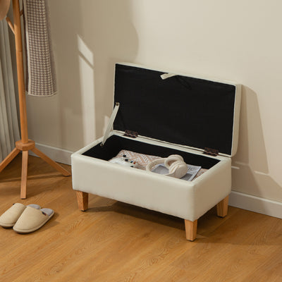 HOMCOM 30L Linen Storage Ottoman Padded Footstool with Rubberwood Legs for Storage Box, Bed End, Shoe Bench, Seating, Beige 
