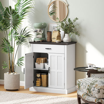 HOMCOM Farmhouse Sideboard with 3 cm Thick Top 2 Barn Doors - White 