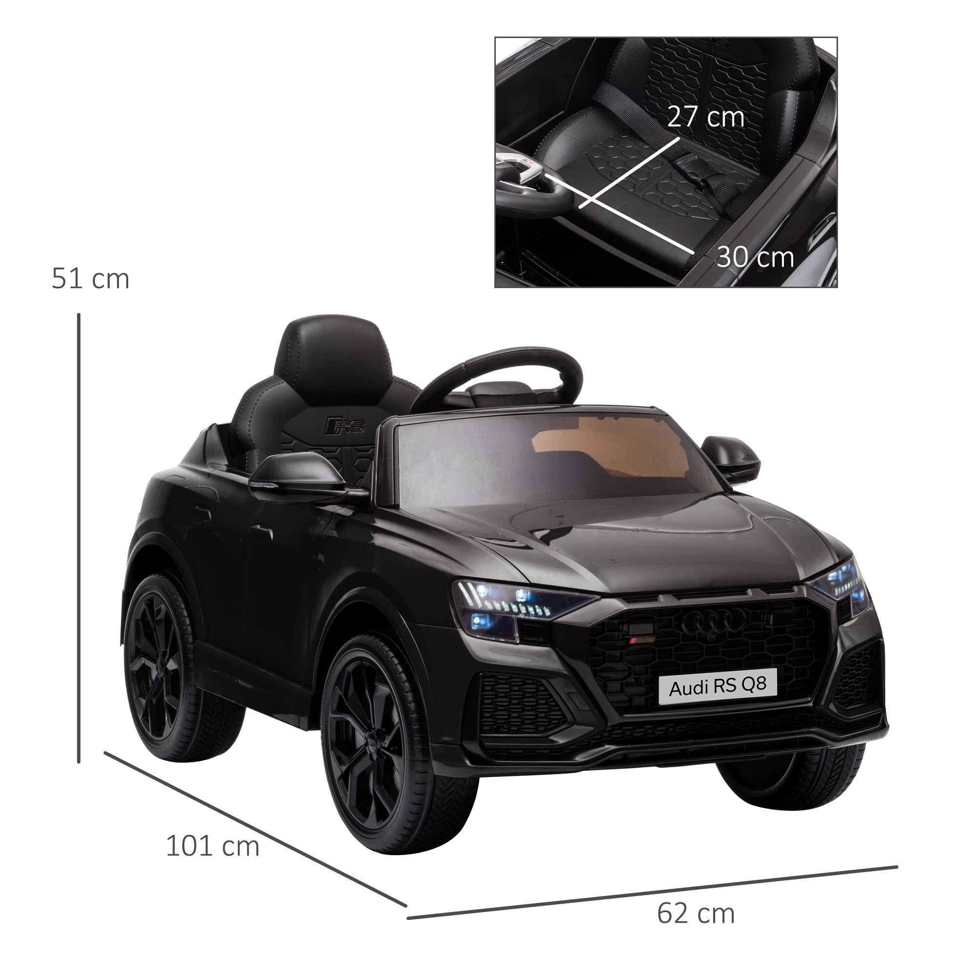 HOMCOM Audi RS Q8 Licensed Electric Car for Kids, 6V Kids' Electric Ride on with Remote Control, 7Ah Big Battery, Lights Bluetooth, Music USB MP3, for 3-5 Years Old, Black 