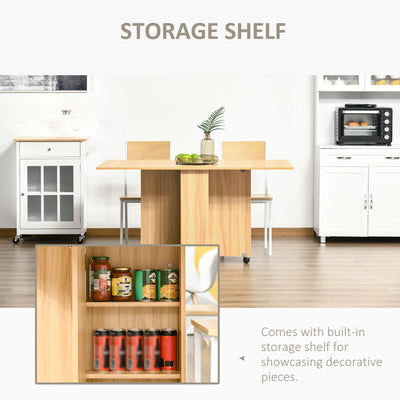 HOMCOM Folding Dining Table, Drop Leaf Table for Small Spaces, Foldable Rectangular Tabletop with Storage Shelves for Kitchen, Dining Room, Teak 