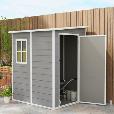 Outsunny 4'x5' Garden Storage Shed, Lean to Shed, Lockable Garden Shed with Window, Vent and Plastic Roof, Grey 