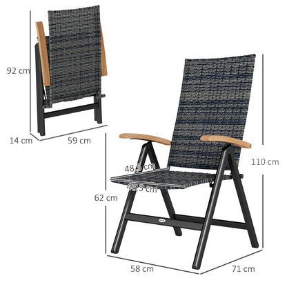Outsunny 2 Pieces Outdoor Foldable Dining Chair with Armrests, High Backrest, for Garden, Camping, Balcony, Mixed-grey 