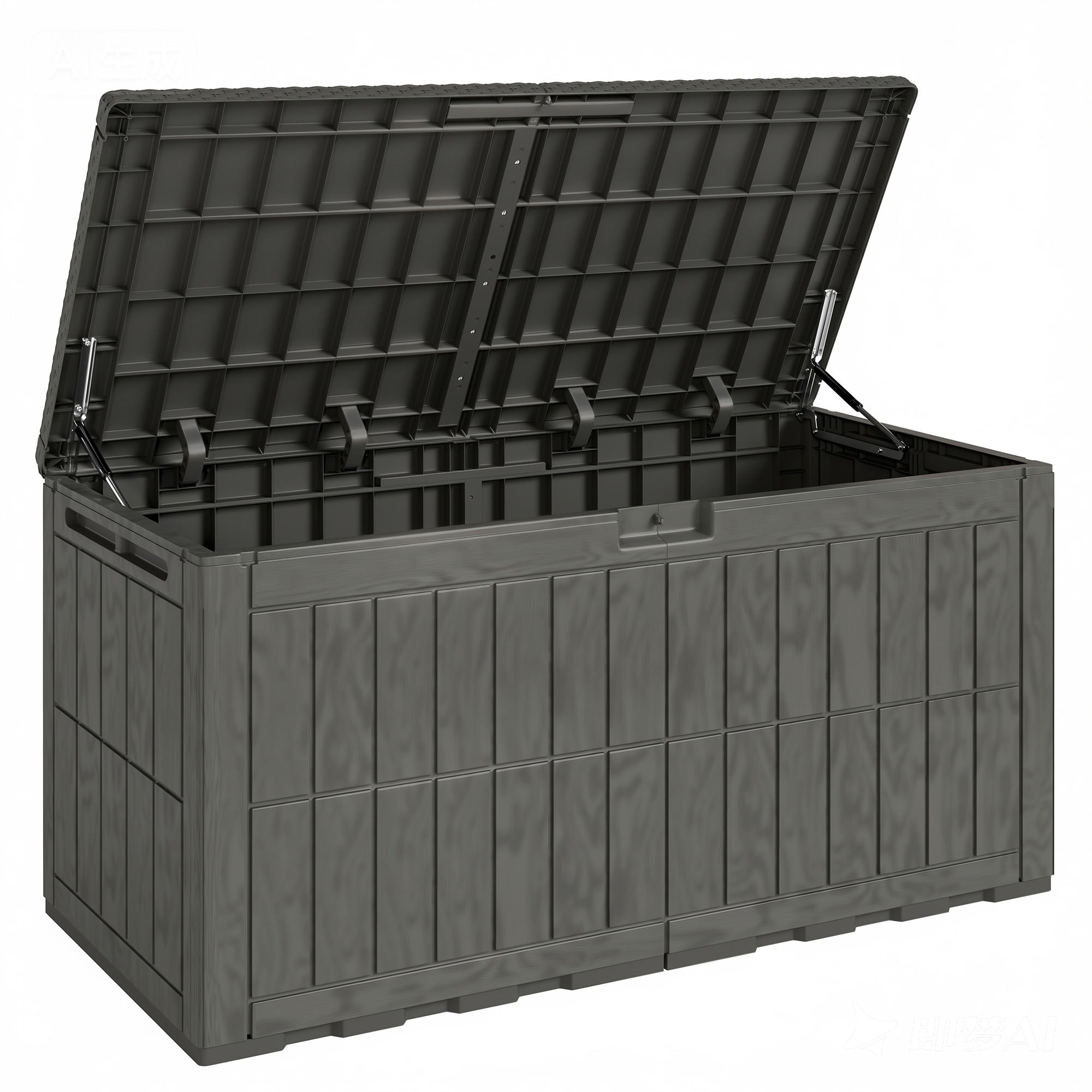 Outsunny 440L Garden Storage Box, Waterproof & UV Resistant Resin Deck Box with Lockable Lid, Pneumatic Gas Rods, Side Handles 