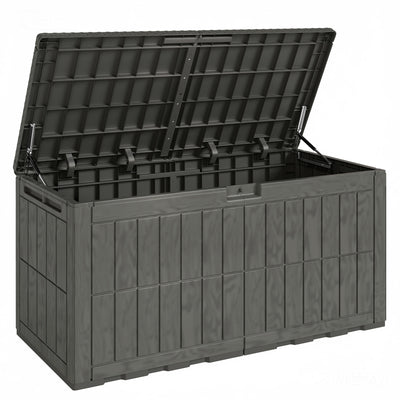 Outsunny 440L Garden Storage Box, Waterproof & UV Resistant Resin Deck Box with Lockable Lid, Pneumatic Gas Rods, Side Handles 