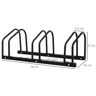 HOMCOM Bike Stand Parking Rack Floor or Wall Mount Bicycle Cycle Storage Locking Stand (3 Racks, Black) 