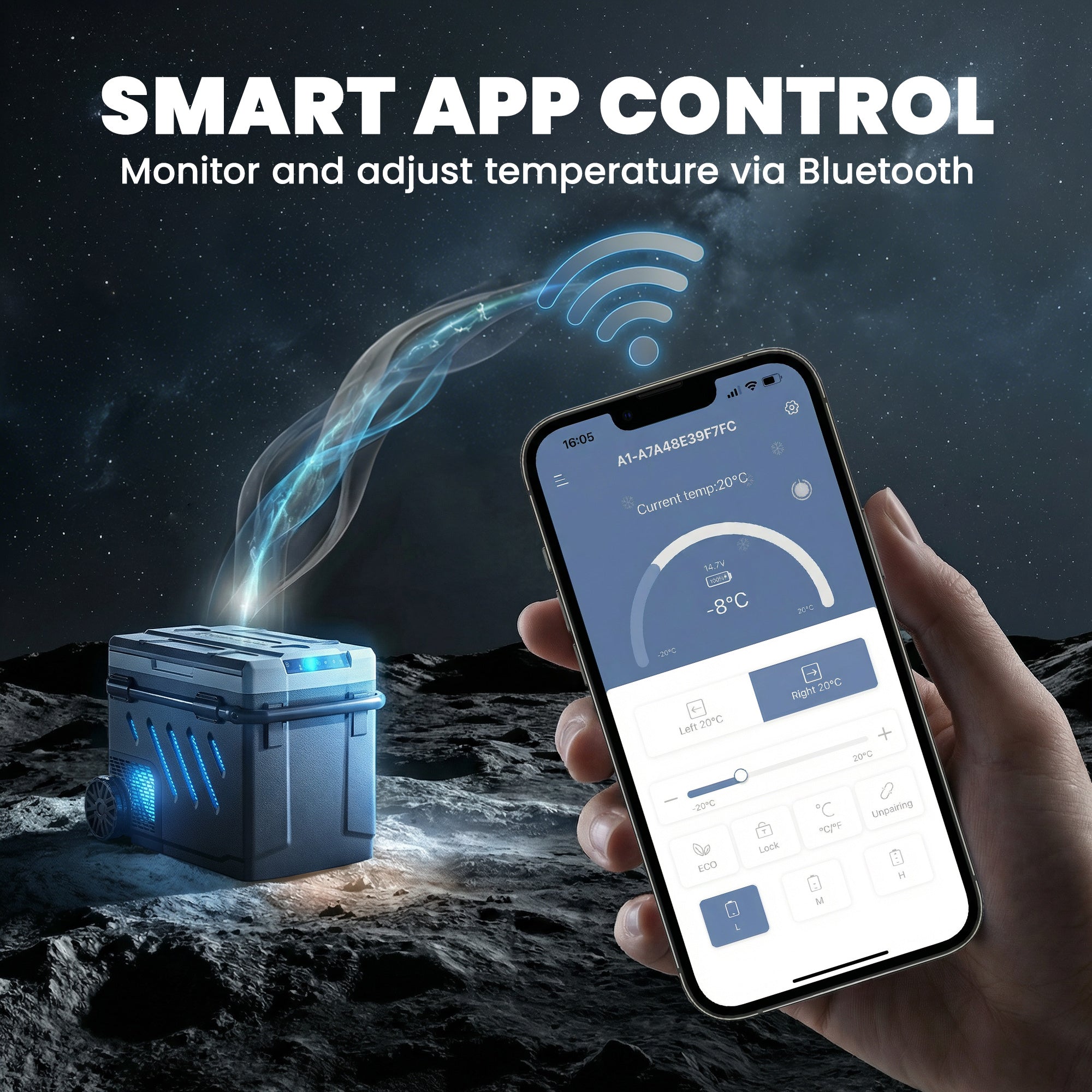Outsunny 49L Compressor Car Fridge Freezer, Dual Zone Camping Refrigerator with App Control, Telescopic Handle, -20℃-20℃ 
