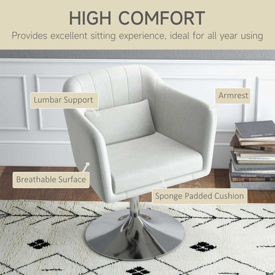 HOMCOM Modern Accent Chair with Swivel Base, Height Adjustable Arm Chair with Pillow for Living Room, Bedroom, Cream White 