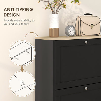 HOMCOM Modern Compact Three-Drawer Shoe Storage Cabinet - Black 