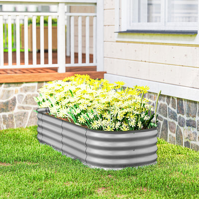 Outsunny Galvanised Raised Garden Bed, Metal Planter Box with Safety Edging, for Flowers, Herbs, Succulents, Silver 