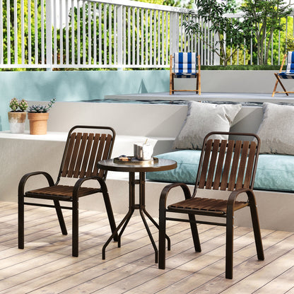 Outsunny 3 Pieces Patio Bistro Set with Stackable Chairs, Tempered Glass Table, for Outdoor, Balcony, Patio, Garden, Dark Brown 