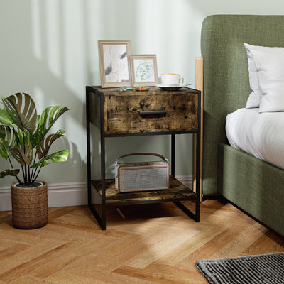 HOMCOM Modern Bedside Table - Rustic Brown 