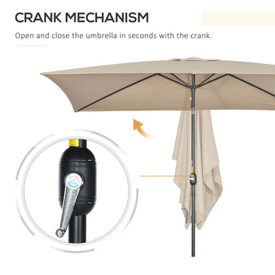Outsunny 3x2m Garden Parasol Umbrella with Tilt and Crank, Outdoor Sun Shade Canopy with Aluminium Frame and Steel Ribs, Rectangular, Khaki 