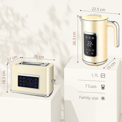 HOMCOM Touch Screen Kettle and Toaster Set - Cream 