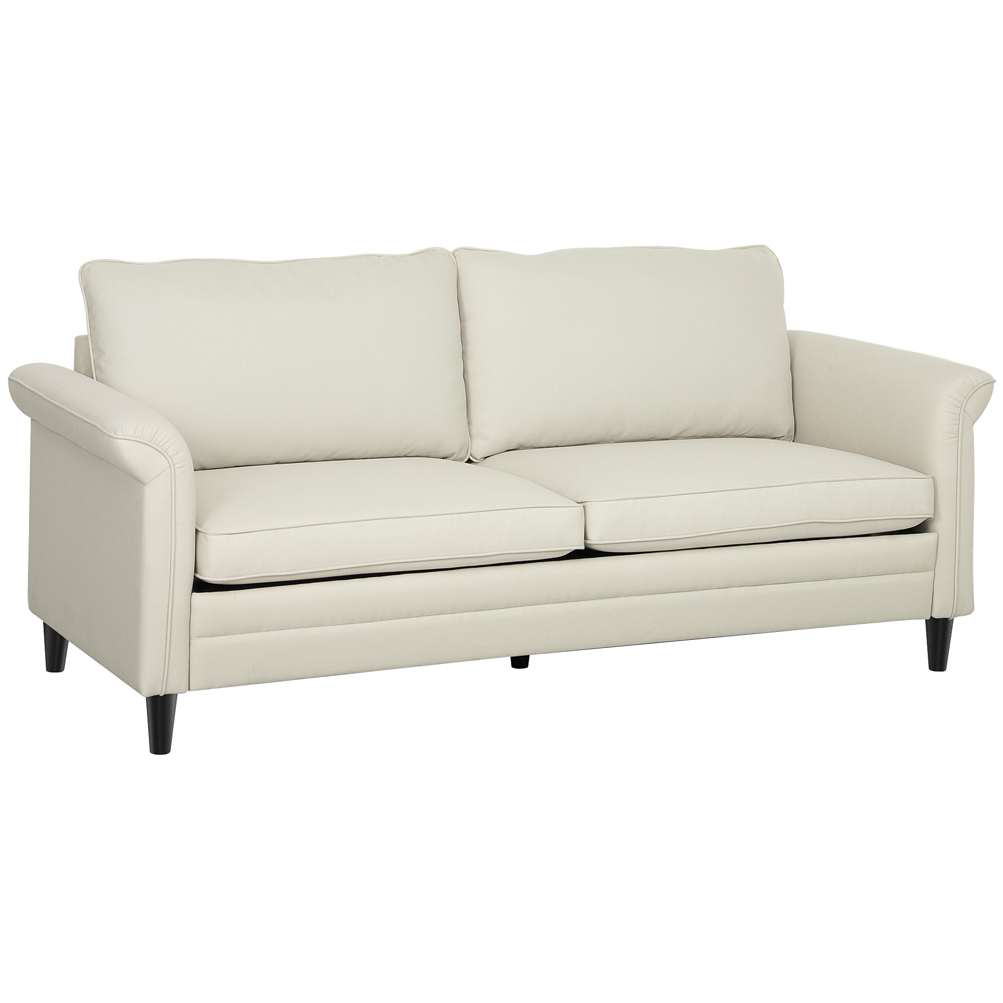 HOMCOM 3 Seater Sofa, Modern Fabric Sofa Couch with Spring Cushion, Rubber Wood Legs, 191cm Upholstered Settee for Living Room, Bedroom, Home Office, Guest Room, Cream White 
