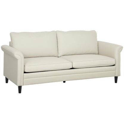 HOMCOM 3 Seater Sofa, Modern Fabric Sofa Couch with Spring Cushion, Rubber Wood Legs, 191cm Upholstered Settee for Living Room, Bedroom, Home Office, Guest Room, Cream White 