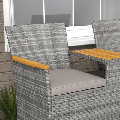 Outsunny Two-Seat Rattan Loveseat, with Wood-Top Middle Table - Grey 