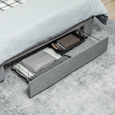 HOMCOM Double Size Ottoman Bed Frame, with Front Drawer - Grey 